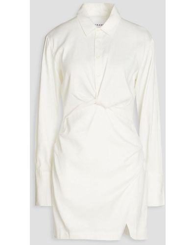 FRAME Twist-front Twill Mini Shirt Dress - White
