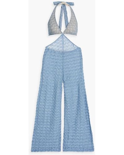 Missoni Cutout Metallic Crochet-knit Halterneck Jumpsuit - Blue