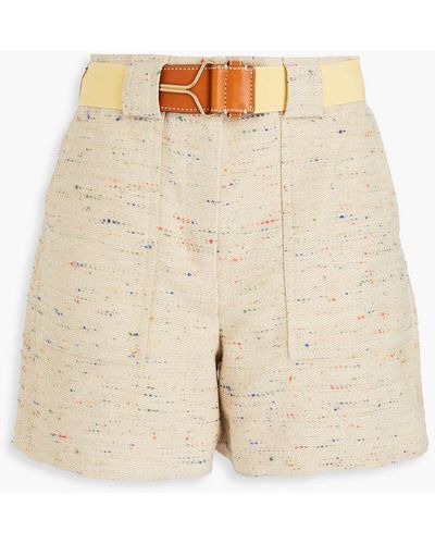 Tory Burch Belted Donegal Twill Shorts - Natural