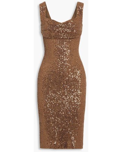 Badgley Mischka Sequined Stretch-tulle Dress - Brown