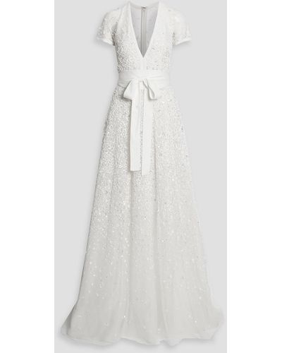 Elie Saab Crepe De Chine-trimmed Sequined Tulle Gown - White
