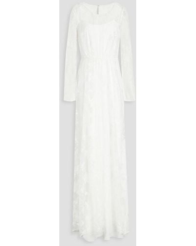 ML Monique Lhuillier Gathered Embroidered Tulle Gown - White