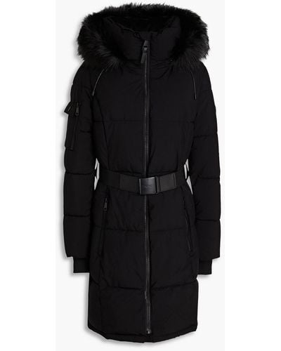 DKNY Belted Quilted Shell Hooded Coat - Black