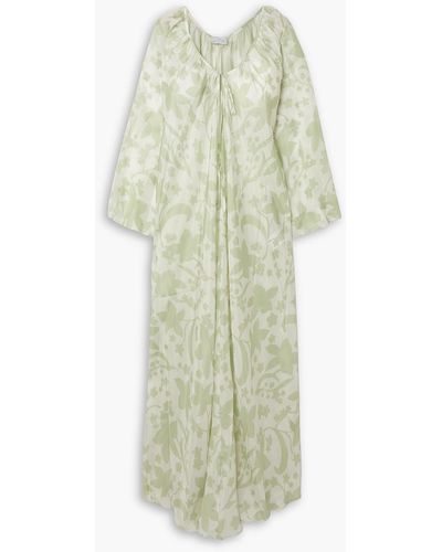 Pour Les Femmes Floral-print Silk-habotai Maxi Dress - White