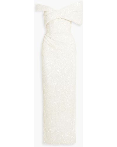 Rachel Gilbert Mirella Off-the-shoulder Sequined Tulle Gown - White
