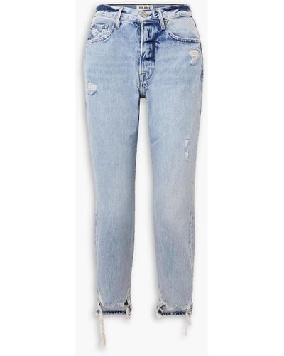 FRAME Le Original Cropped Distressed High-rise Straight-leg Jeans - Blue