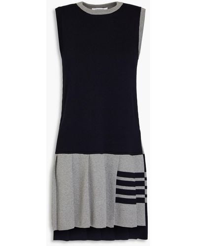 Thom Browne Pleated Two-tone Cotton Mini Dress - Black