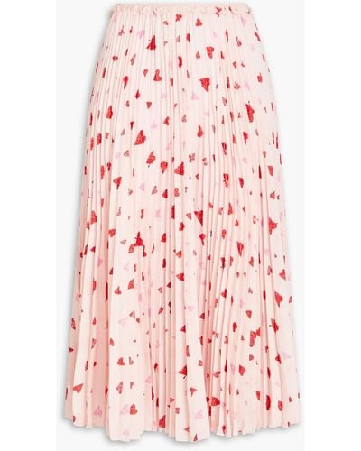 RED Valentino Pleated Printed Crepe De Chine Midi Skirt - Pink