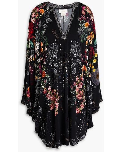 Camilla Crystal-embellished Floral-print Stretch-jersey Mini Dress - Black