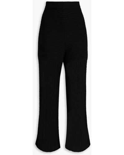 RED Valentino Open-knit Wool-blend Wide-leg Trousers - Black