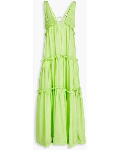 Nicholas Myla Shirred Cotton And Silk-blend Voile Maxi Dress - Green
