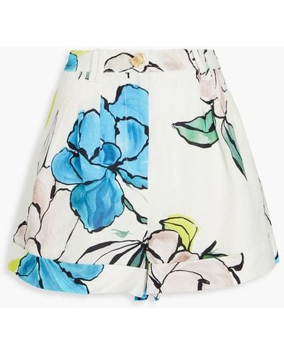 Aje. Holt Floral-print Linen-blend Shorts - Blue