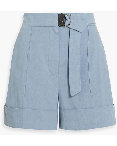 Brunello Cucinelli Bead-embellished Linen-blend Shorts - Blue