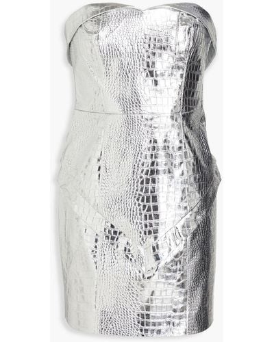 ROTATE BIRGER CHRISTENSEN Hemily Strapless Faux Croc-effect Leather Mini Dress - White