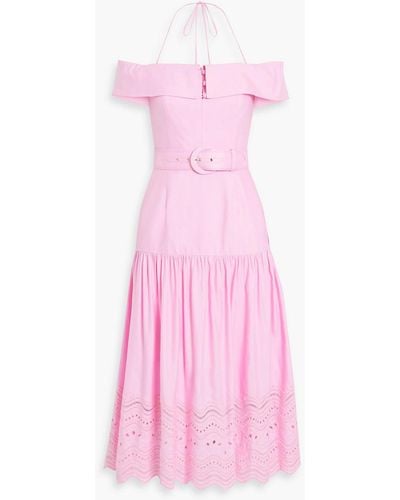 Rebecca Vallance Emile Broderie Anglaise Linen-blend Midi Dress - Pink