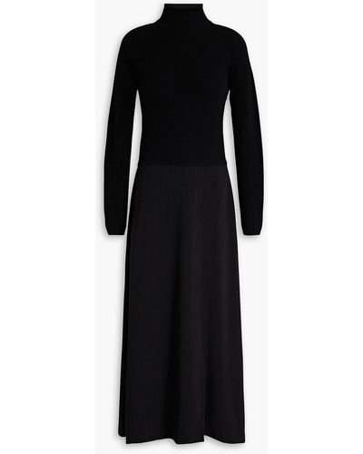 Vince Cutout Cady-paneled Wool And Cashmere-blend Midi Dress - Black