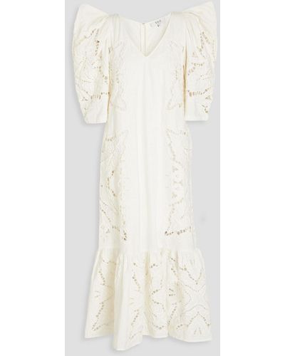 Sea Anita Broderie Anglaise Cotton And Linen-blend Midi Dress - White