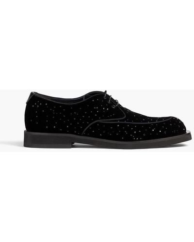 Emporio Armani Crystal-embellished Velvet Derby Shoes - Black