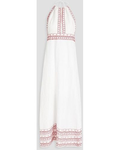 Tigerlily Embroidered Linen Halterneck Midi Dress - White