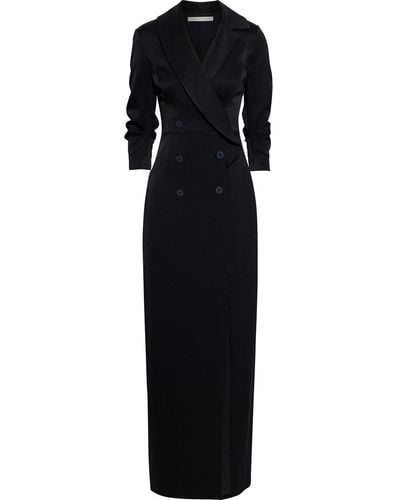 Halston Kate Button-embellished Satin-crepe Gown - Black