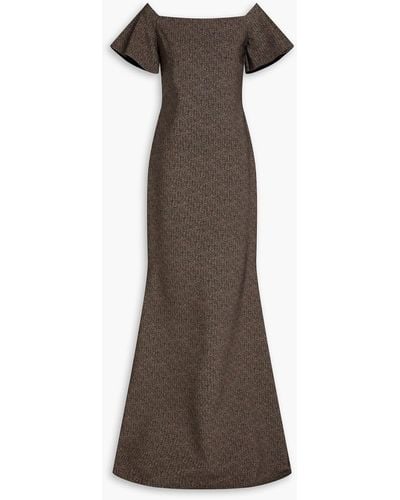 La Petite Robe Di Chiara Boni Anselma Off-the-shoulder Herringbone Scuba Gown - Brown