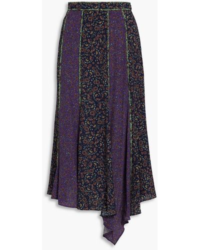 Veronica Beard Pascoe Asymmetric Panelled Floral-print Crepe Midi Skirt - Black