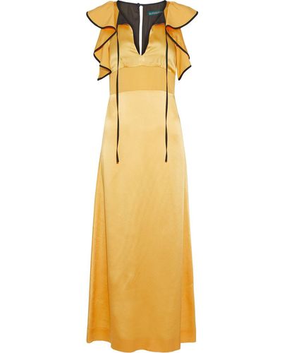 ALEXACHUNG Ruffled Satin-crepe Midi Dress - Yellow