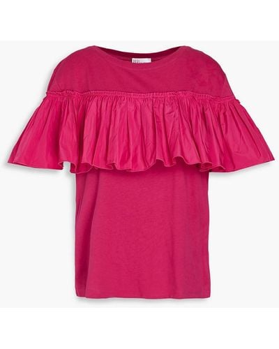 RED Valentino Ruffled Taffeta And Cotton-jersey T-shirt - Pink