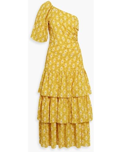 Veronica Beard Virginia One-sleeve Floral-print Cotton And Silk-blend Jacquard Midi Dress - Yellow
