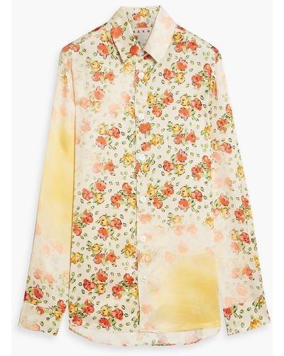 Marni Floral-print Satin Shirt - Natural