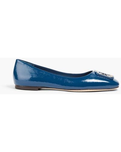 Tory Burch Georgia Embellished Patent-leather Ballet Flats - Blue