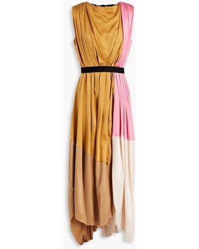 ROKSANDA Pleated Color-block Silk Midi Dress - Yellow