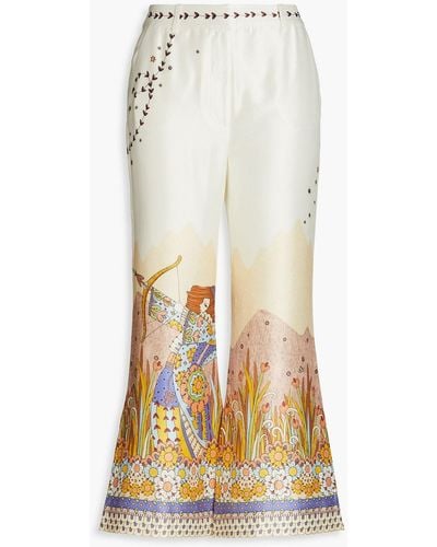 Zimmermann Printed Silk Crepe De Chine Kick-flare Trousers - Natural