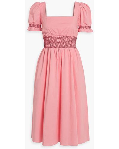 HVN Holland Smocked Cotton-blend Poplin Midi Dress - Pink