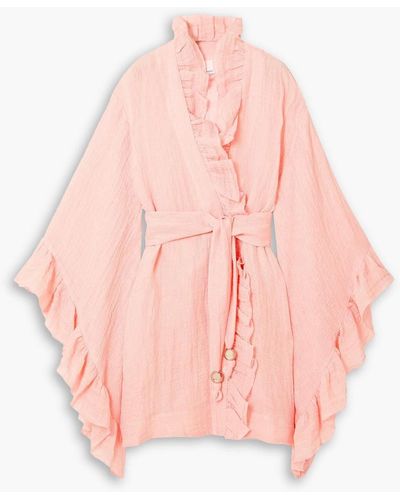 Lisa Marie Fernandez Anita Ruffled Linen-blend Gauze Robe - Pink