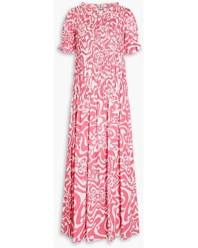 Vivetta Shirred Printed Cotton-poplin Midi Dress - Pink