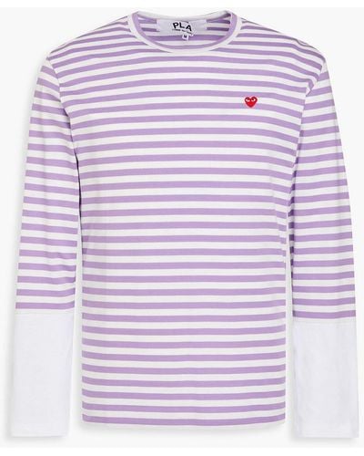 Comme des Garçons Appliquéd Striped Cotton-jersey T-shirt - Purple