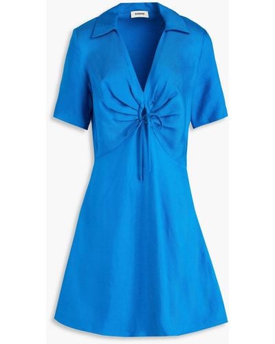 Sandro Bow-detailed Ruched Twill Mini Dress - Blue