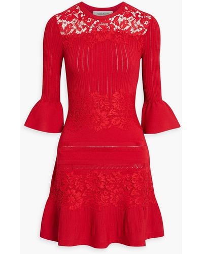 Valentino Garavani Corded Lace And Pointelle-knit Mini Dress - Red