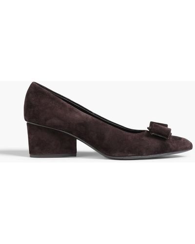 Ferragamo Bow-embellished Suede Court Shoes - Black