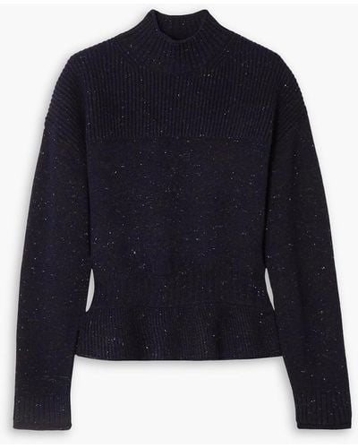 See By Chloé Wool And Cotton-blend Turtleneck Peplum Sweater - Blue