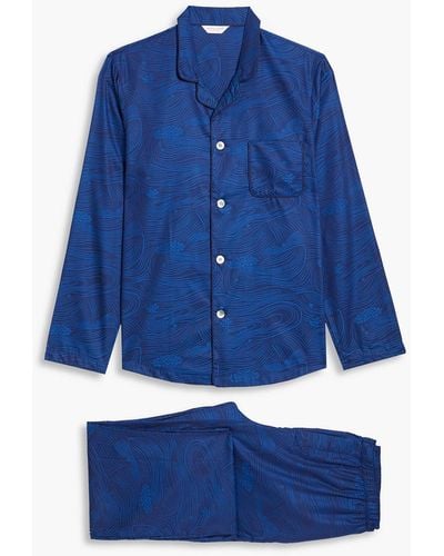 Derek Rose Paris Cotton-jacquard Pajama Set - Blue