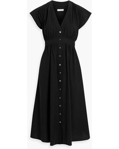 Iris & Ink Evie Gathered Lyocell And Cotton-blend Midi Dress - Black