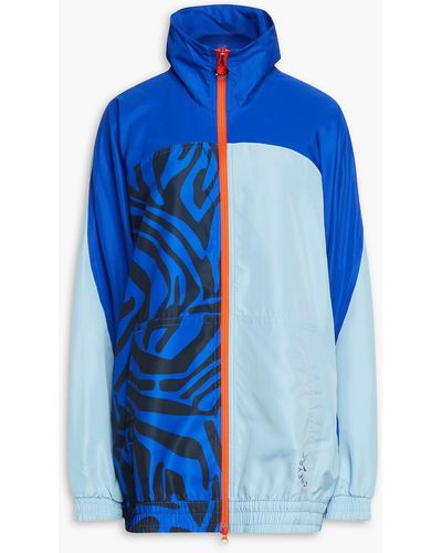 adidas By Stella McCartney Color-block Printed Recycled Shell Track Jacket - Blue