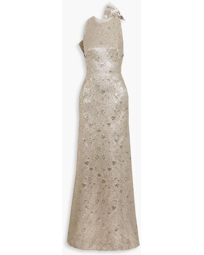 Lela Rose Bow-embellished Brocade Gown - Natural