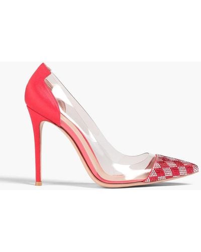 Gianvito Rossi Plexi Crystal-embellished Pvc And Satin Court Shoes - Pink