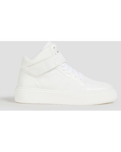 Ganni Two-tone Faux Leather And Canvas High-top Trainers - White