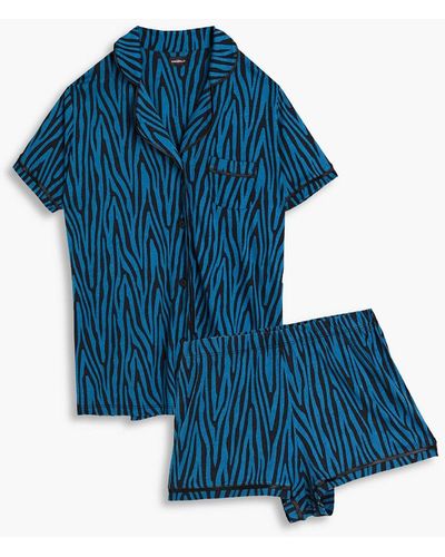 Cosabella Bella Zebra-print Pima Cotton And Modal-blend Jersey Pajama Set - Blue