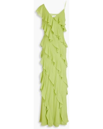 Mikael Aghal Ruffled Chiffon Maxi Dress - Green