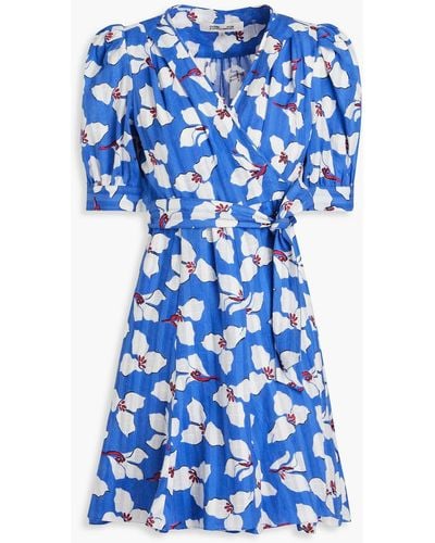 Diane von Furstenberg Elodie Floral-print Cotton-jacquard Mini Dress - Blue